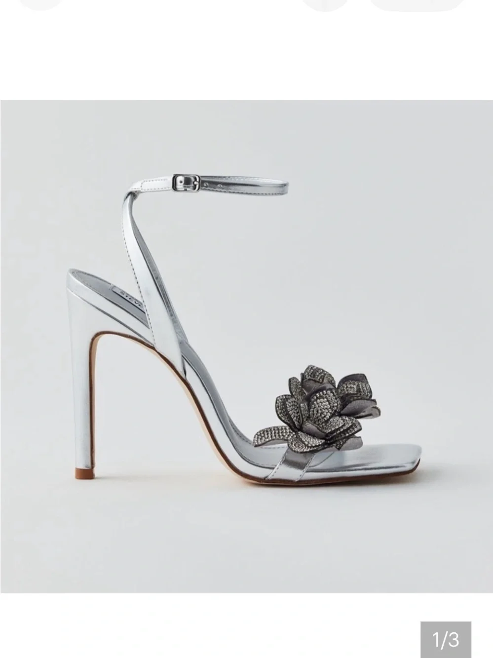 NWOT Steve Madden Ulyana metallic silver rhinestone floral heels summer party - Picture 2 of 12